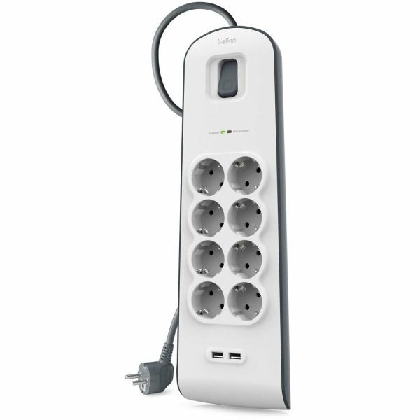 Extensão com 8 Tomadas com Interruptor Belkin BSV804VF2M USB x 2 Branco (2 m)