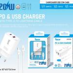 Carregador PD 20W + QC3.0 USB + Cabo Type-C para Lightning