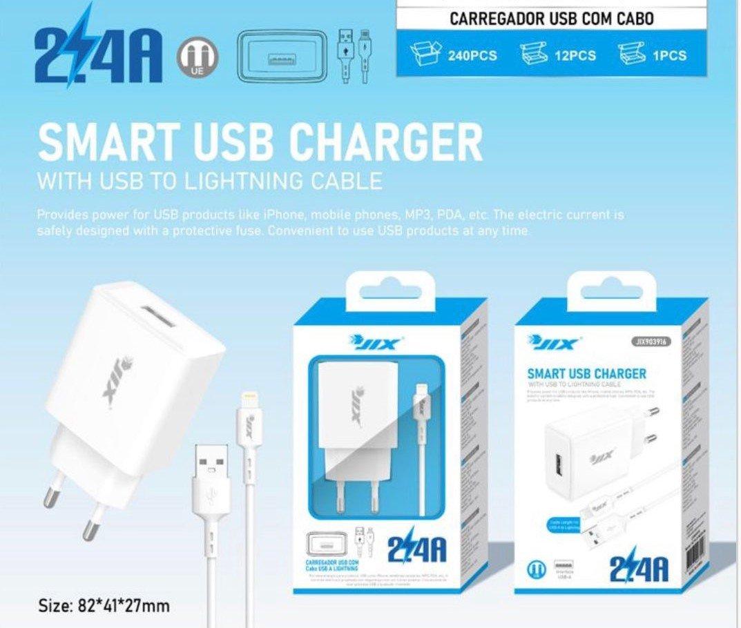 Carregador USB 2.4A com Cabo USB