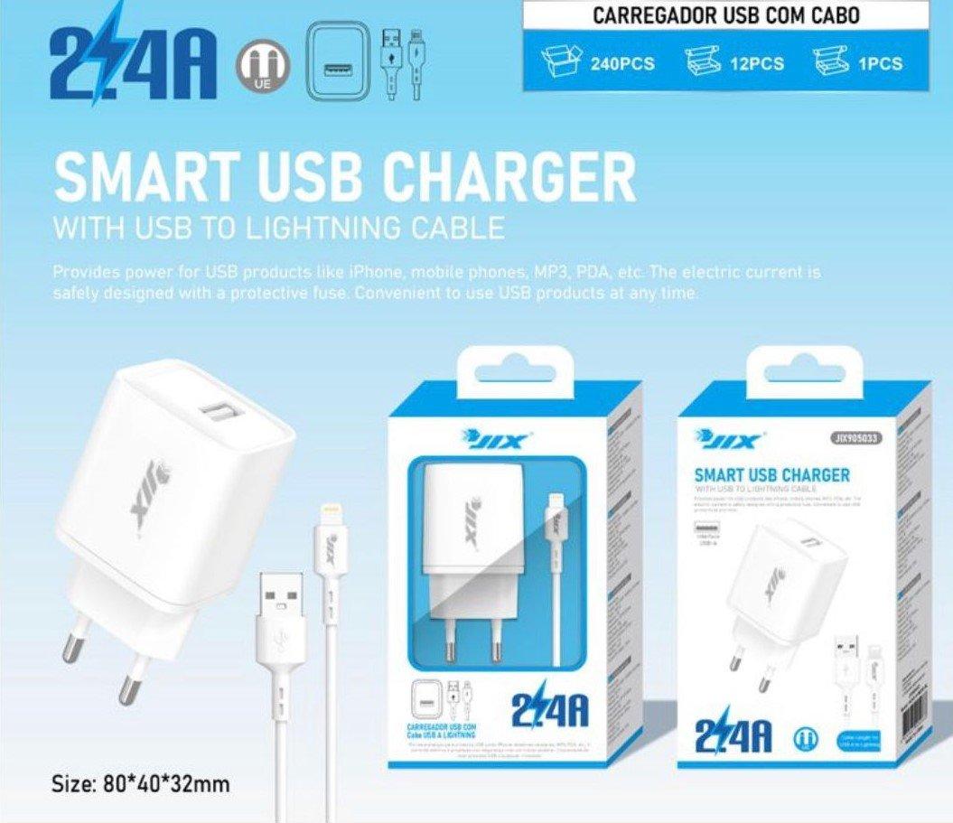 Carregador USB c/ Cabo Lightning 2.4A/1M