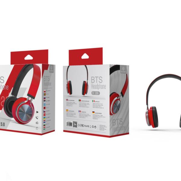 Auscultadores Bluetooth Com Microfone Bt-Sd-Fm-Atende Chamadas Vermelha