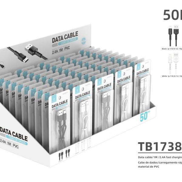 Cabo De Dados Em Pvc Preto Branco 1M 2.4A (Caixa De Apresentacao) 50Pcs Tf58061-10Pcs Tf58062-10Pcs Tf58063-10Pcs Tf58064-10Pcs Tf58065-10Pcs
