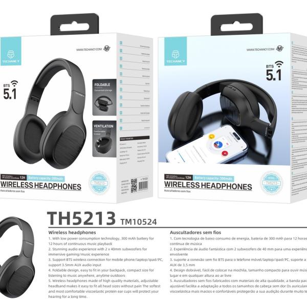Y527 Auriculares Sem Fios On-Ear Com Tecnologia Bluetooth, Leves, Confortaveis Preto