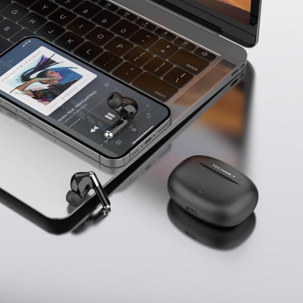 Auricular TWS KP2712 Sem Fios 5 4 Auricular Bluetooth Porta Type C Distancia de 15m 4h de Conversa Musica Estojo de Carga 300mAh Preto