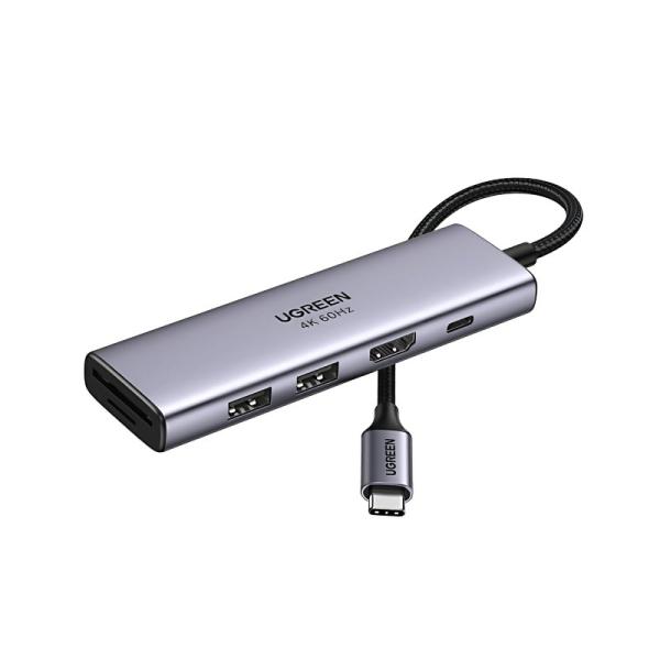 HUB UGREEN 6EN1 USB-C A HDMI+2XUSB-A+SD/TF+PD