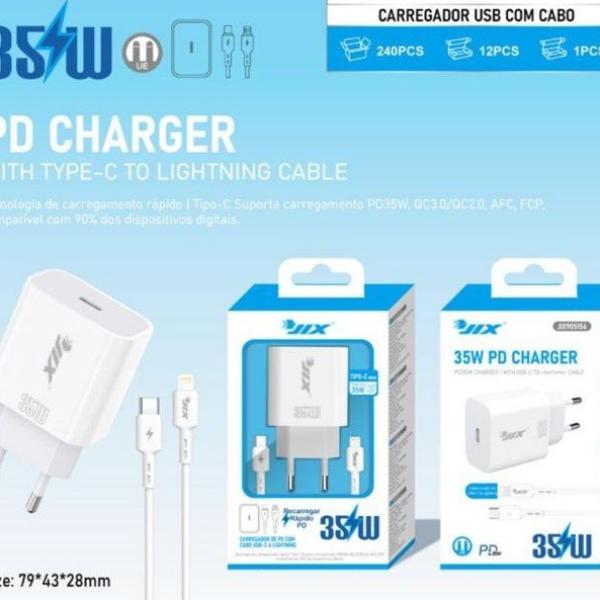 Carregador Rápido PD 35W com Cabo Type-C para Lightning (1m)