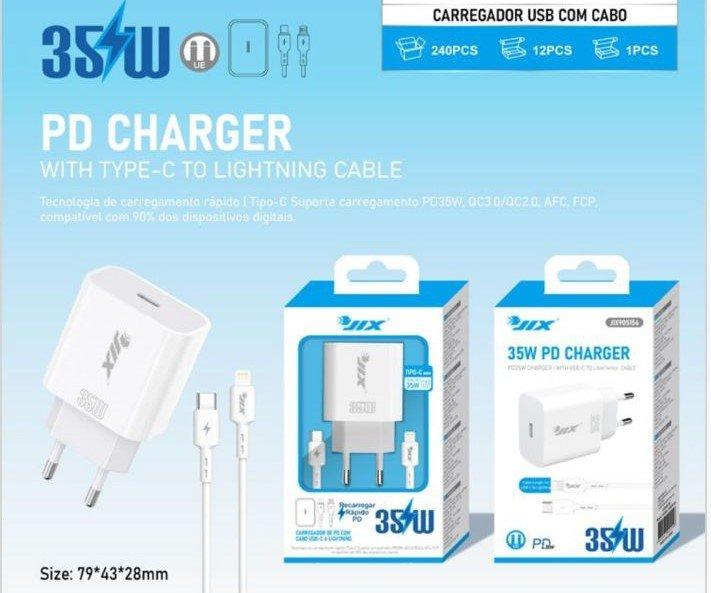Carregador Rápido PD 35W com Cabo Type-C para Lightning (1m)