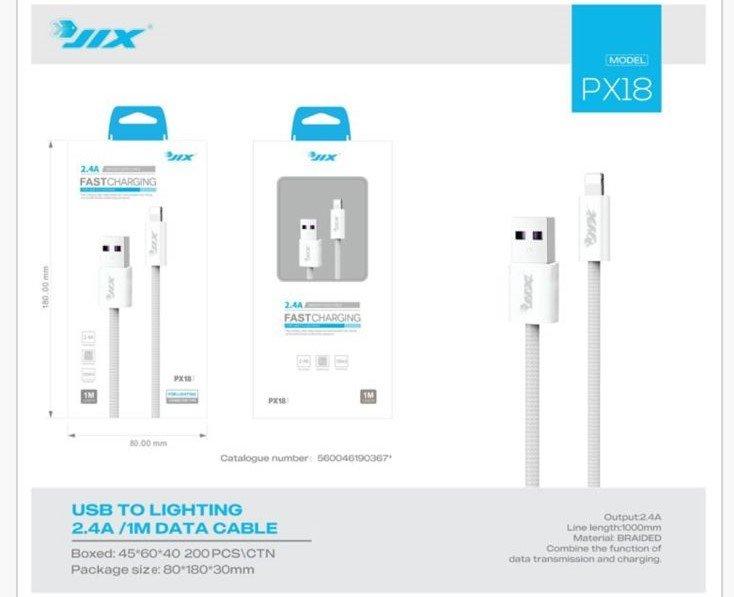 Cabo de Dados Lightning 1M (PX18) – 2.4A Rápido