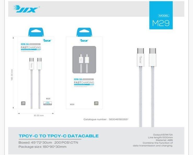 Cabo de Dados Type-C para Type-C 2M – PD 60W/5A