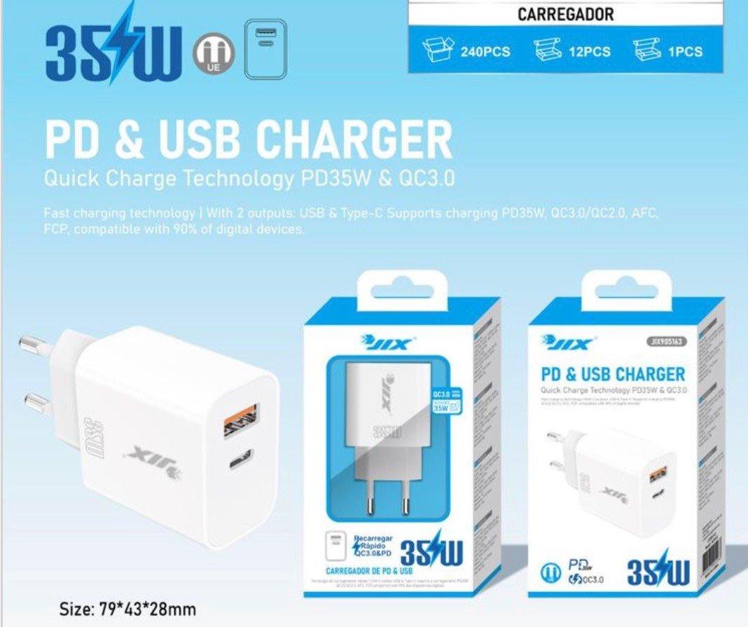 Carregador Rápido PD 35W + USB