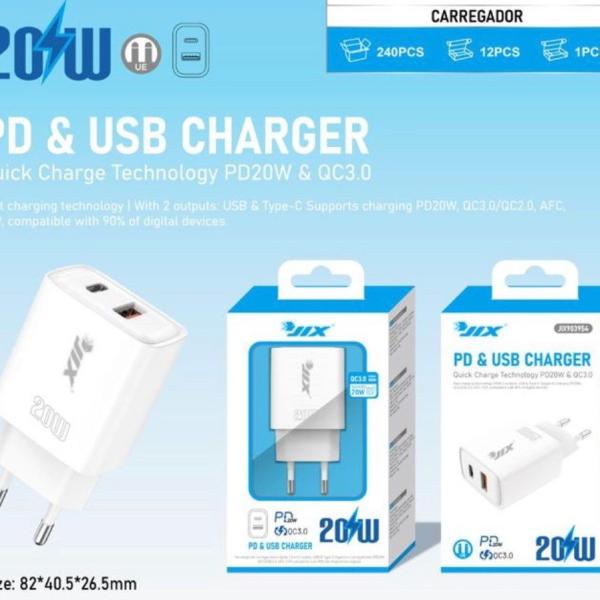 Carregador Rápido PD 20W + USB