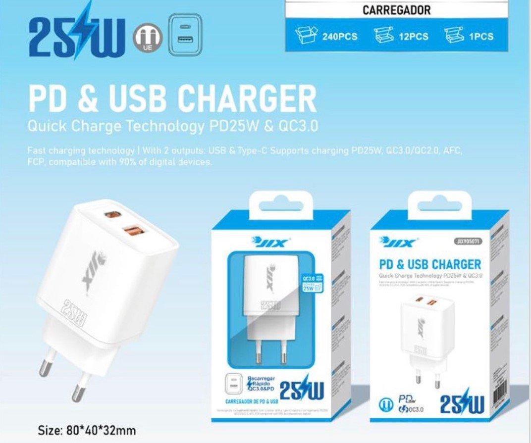 Carregador Rápido PD 25W + USB
