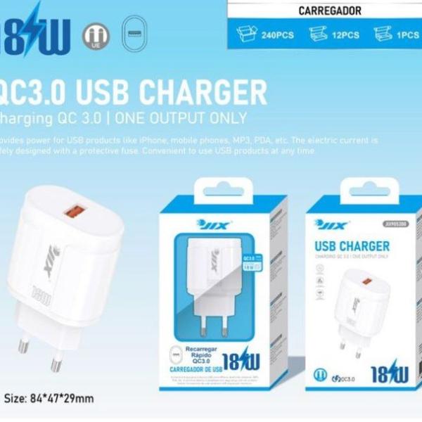 Carregador Rápido USB QC3.0 18W