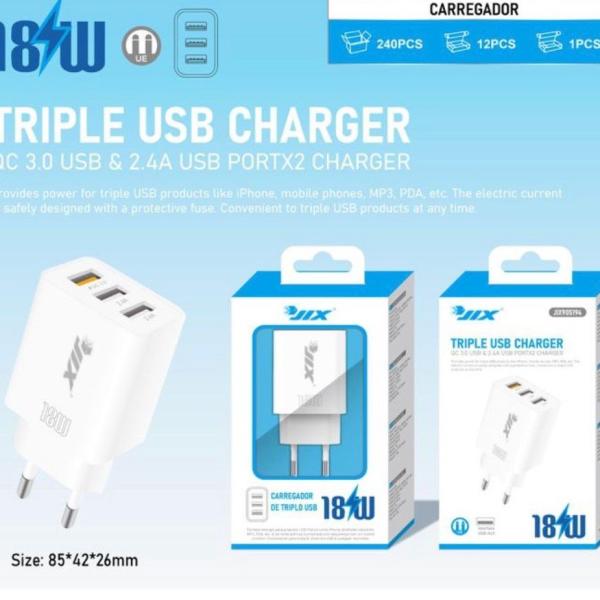 Carregador USB Triplo QC3.0