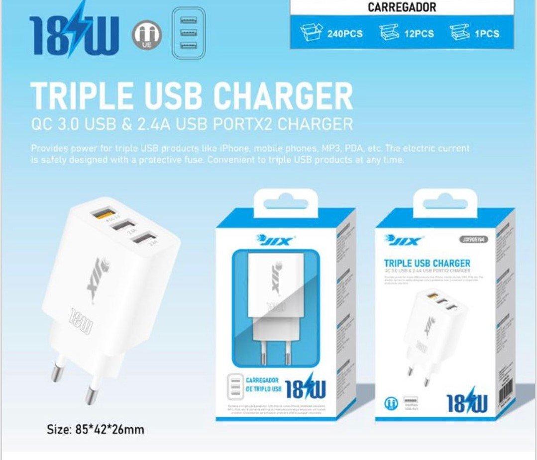 Carregador USB Triplo QC3.0