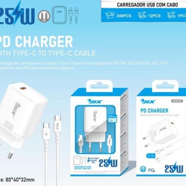 Carregador Rápido PD 25W com Cabo Type-C para Type-C (1m)