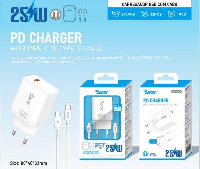 Carregador Rápido PD 25W com Cabo Type-C para Type-C (1m)