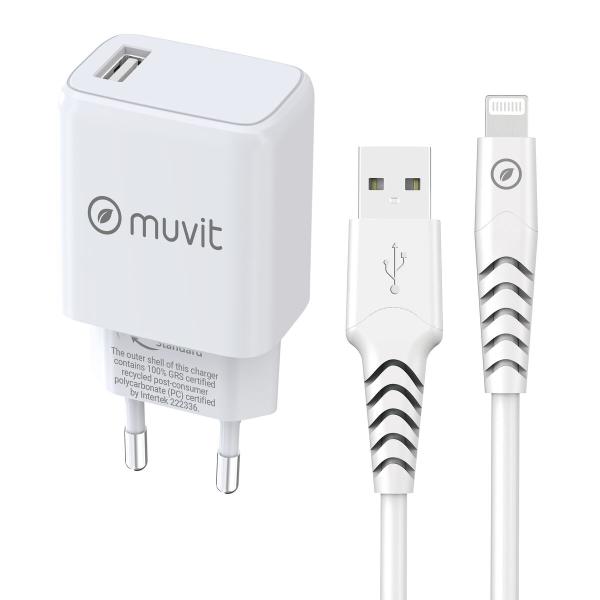 Carregador de Parede + Cabo USB A para USB-C Muvit for Change SN-TC170DS1E150A + DC-006 Branco 12 W