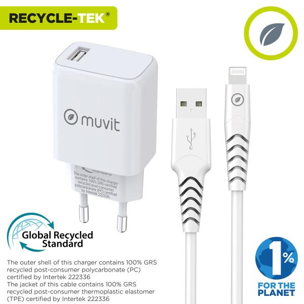 Carregador de Parede + Cabo USB A para USB-C Muvit for Change SN-TC170DS1E150A + DC-006 Branco 12 W