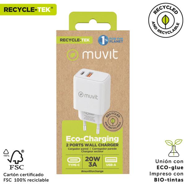 Carregador de Parede Muvit for Change Branco 18 W 20 W