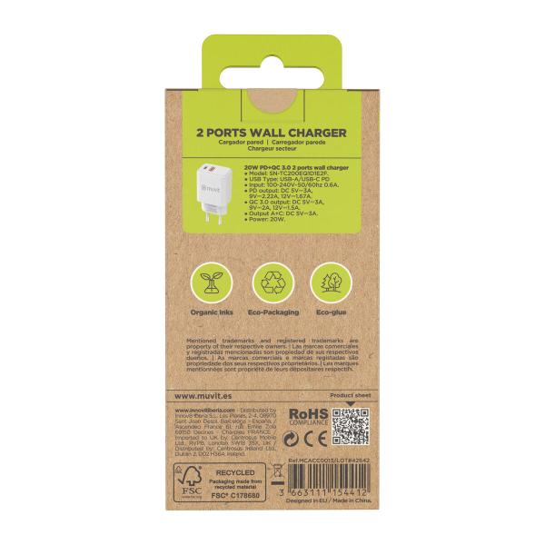 Carregador de Parede Muvit for Change Branco 18 W 20 W