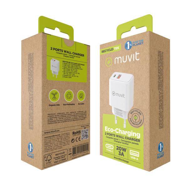 Carregador de Parede Muvit for Change Branco 18 W 20 W