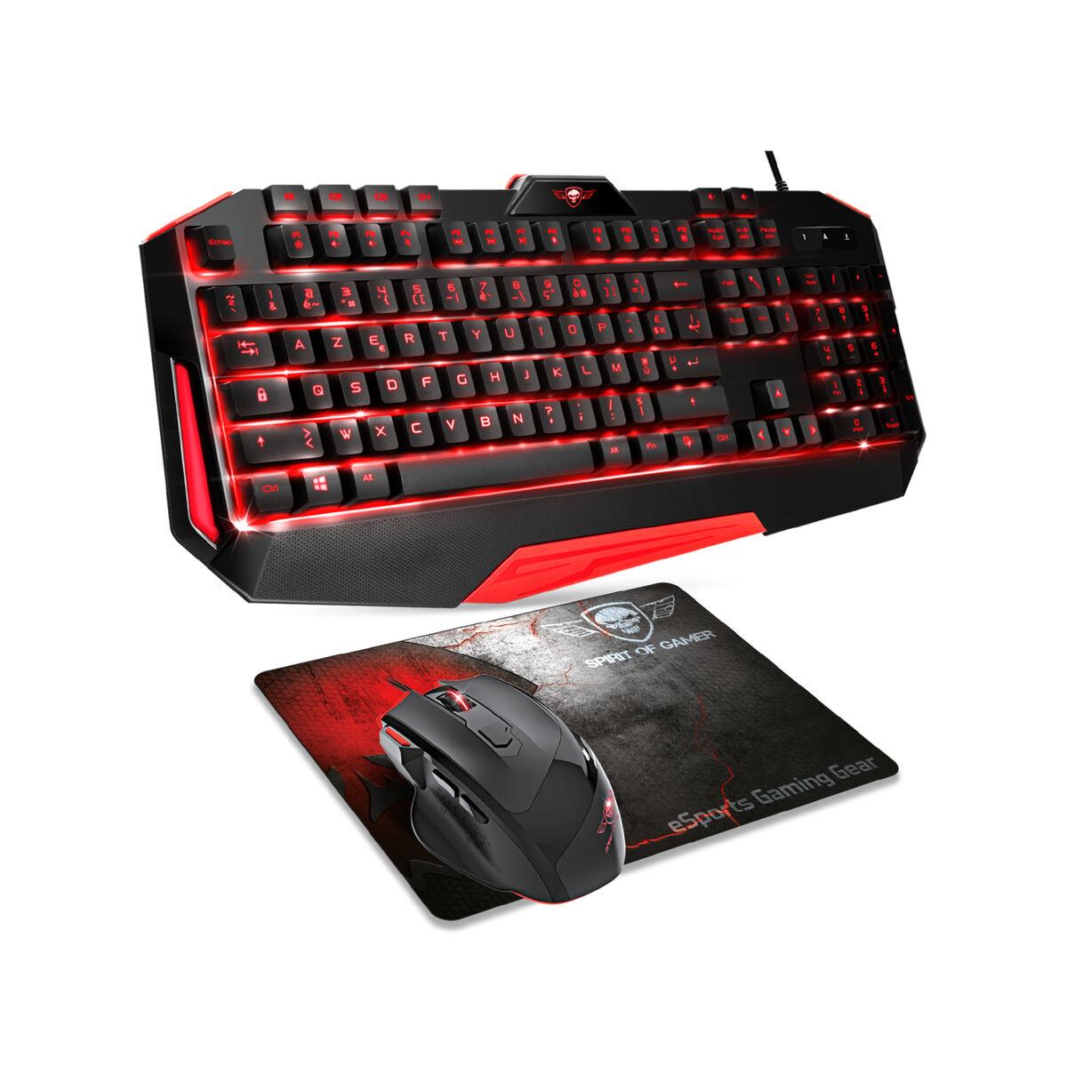 Teclado e Rato Spirit of Gamer SOG-3IN1-ES Preto Vermelho AZERTY