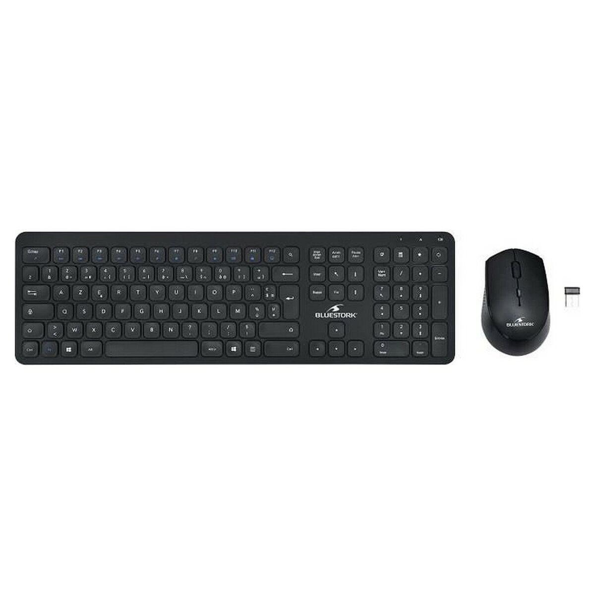 Teclado e Rato Bluestork Easy Slim AZERTY Preto Francês