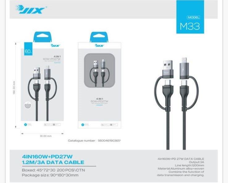 Cabo 4 em 1 Type-C / USB (M33) – 60W + PD 27W