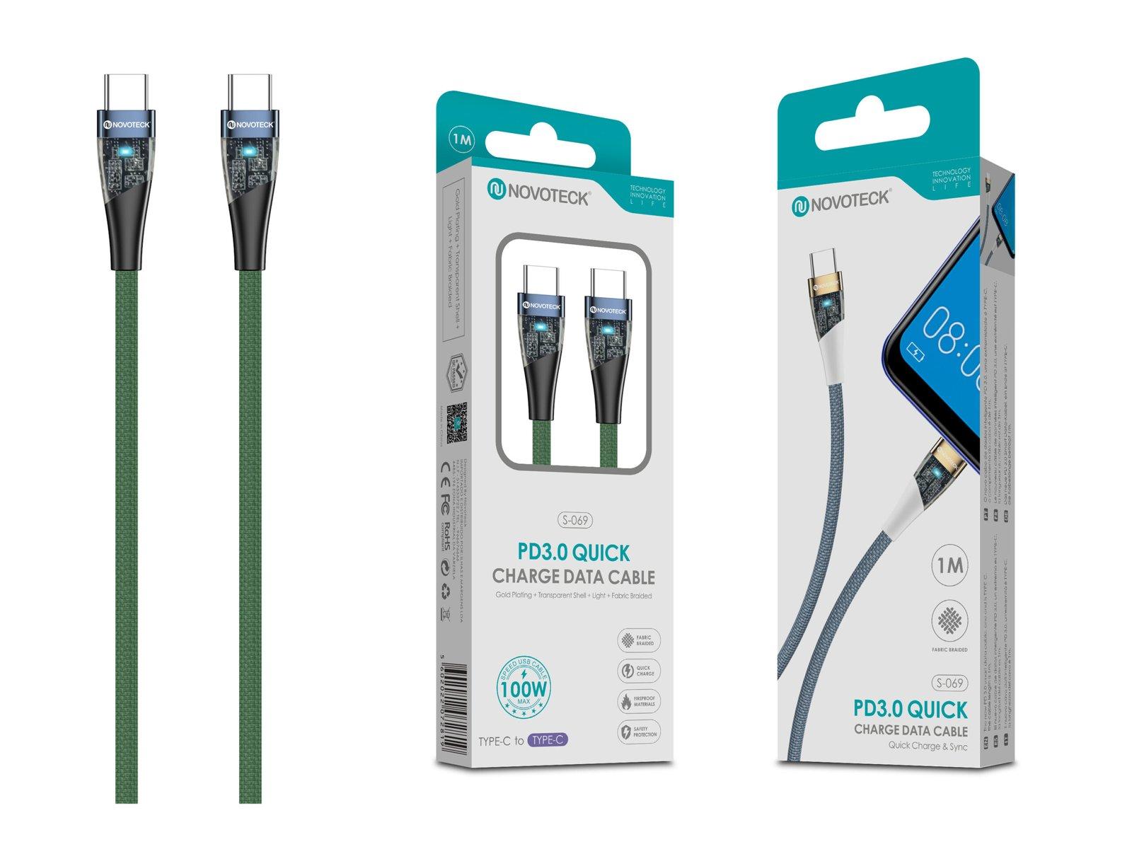 Cabo PD 100W Type-C to Type-C Verde S-069 Luz Indicador