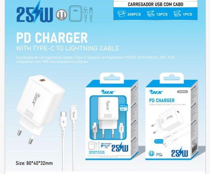 Carregador PD 25W + Cabo Lightning para Type-C