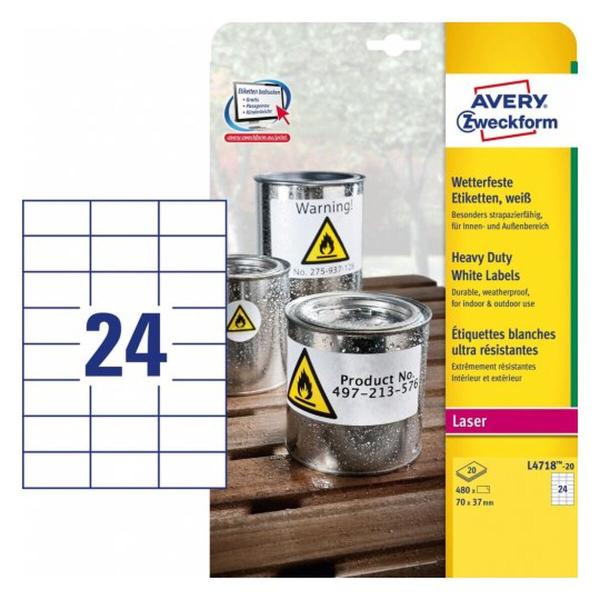 Etiquetas adesivas Avery 20 Folhas Branco 70 x 37 mm
