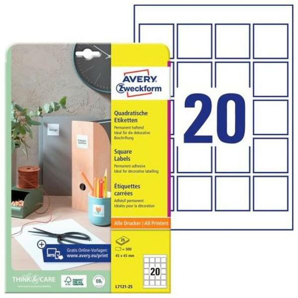 Etiquetas adesivas Avery Branco 25 Folhas 45 x 45 mm
