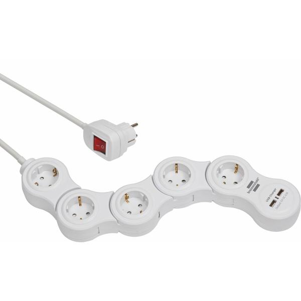 Extensão com 5 Tomadas com Interruptor Brennenstuhl Vario-Power Branco 3600 W USB x 2 (1,4 m)