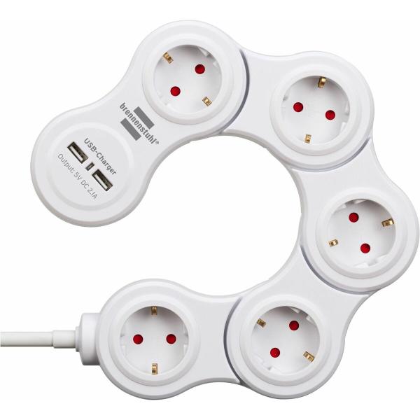Extensão com 5 Tomadas com Interruptor Brennenstuhl Vario-Power Branco 3600 W USB x 2 (1,4 m)