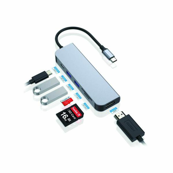 Hub USB Conceptronic 6 em 1 Cinzento Alumínio