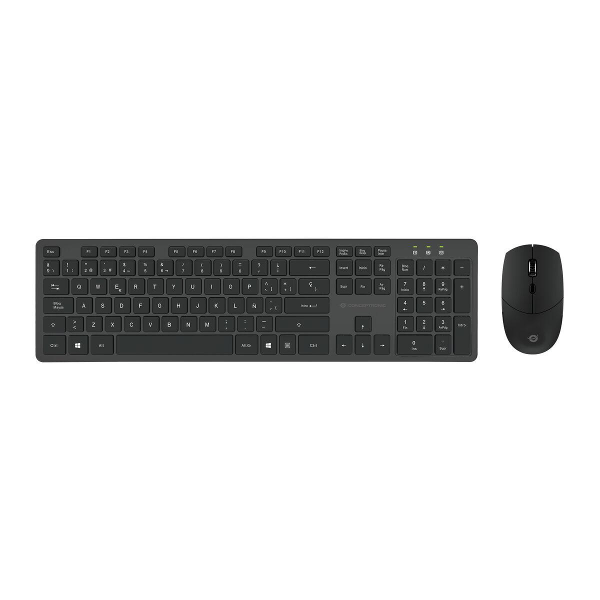 Teclado e Rato Conceptronic 120848407201 Preto Qwerty espanhol