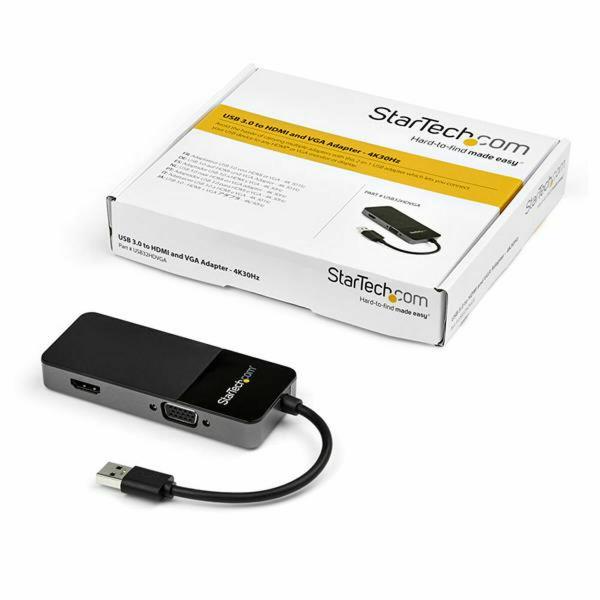 Adaptador USB para VGA/HDMI Startech USB32HDVGA Preto 4K Ultra HD