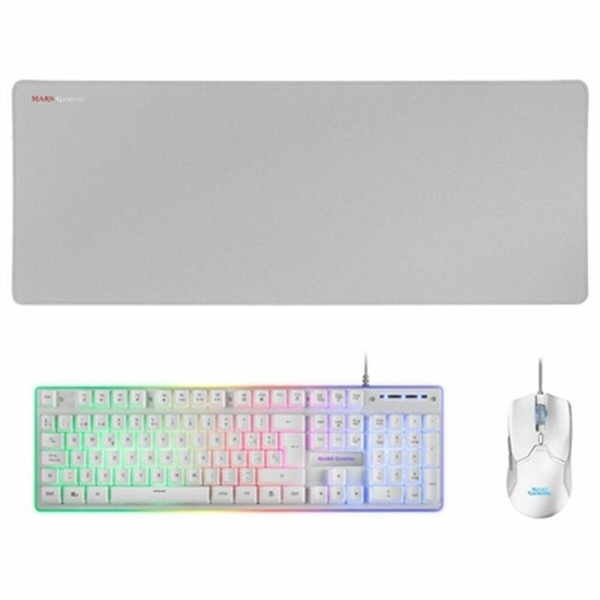 Teclado e Rato para Vídeojogos Mars Gaming MCPXWES Branco Qwerty espanhol QWERTY LED RGB