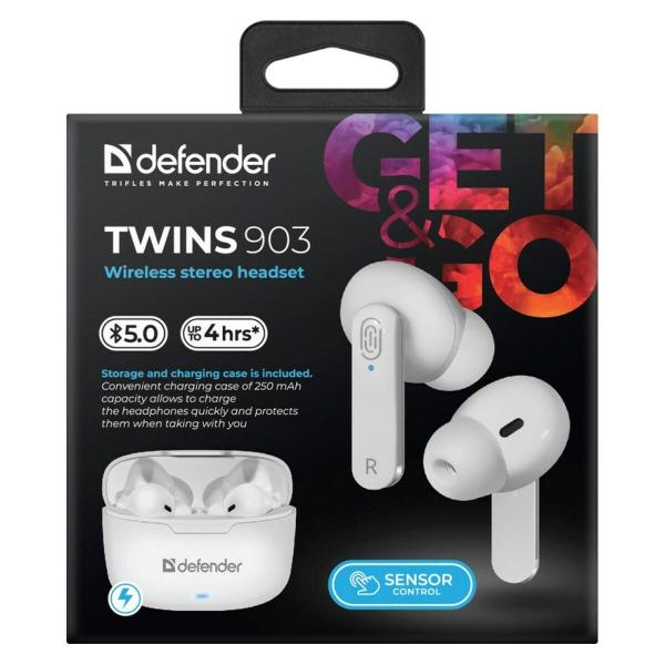 Auriculares in Ear Bluetooth Defender TWINS 903 Branco Multicolor