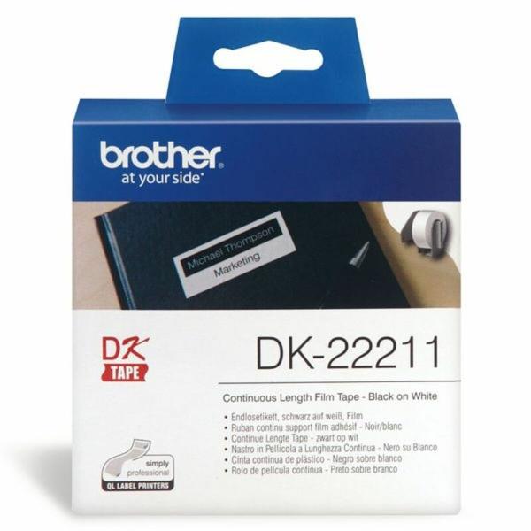 Tira de Filme Contínua Brother DK22211 29 mm Preto Preto/Branco Branco