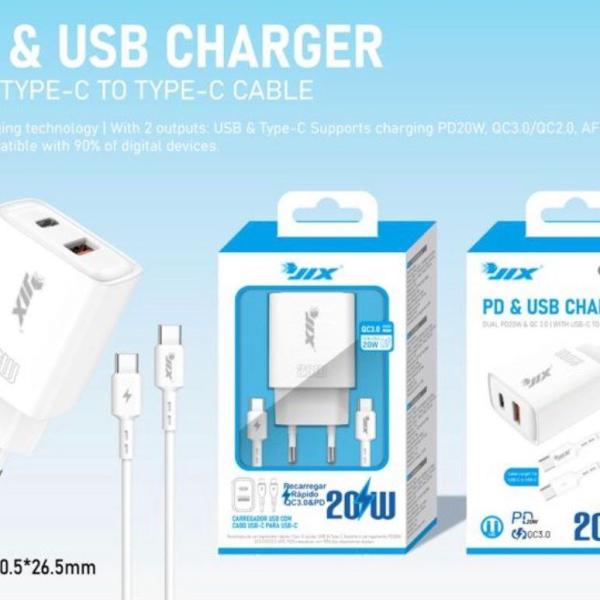 Carregador Rápido PD 20W + QC3.0 USB
