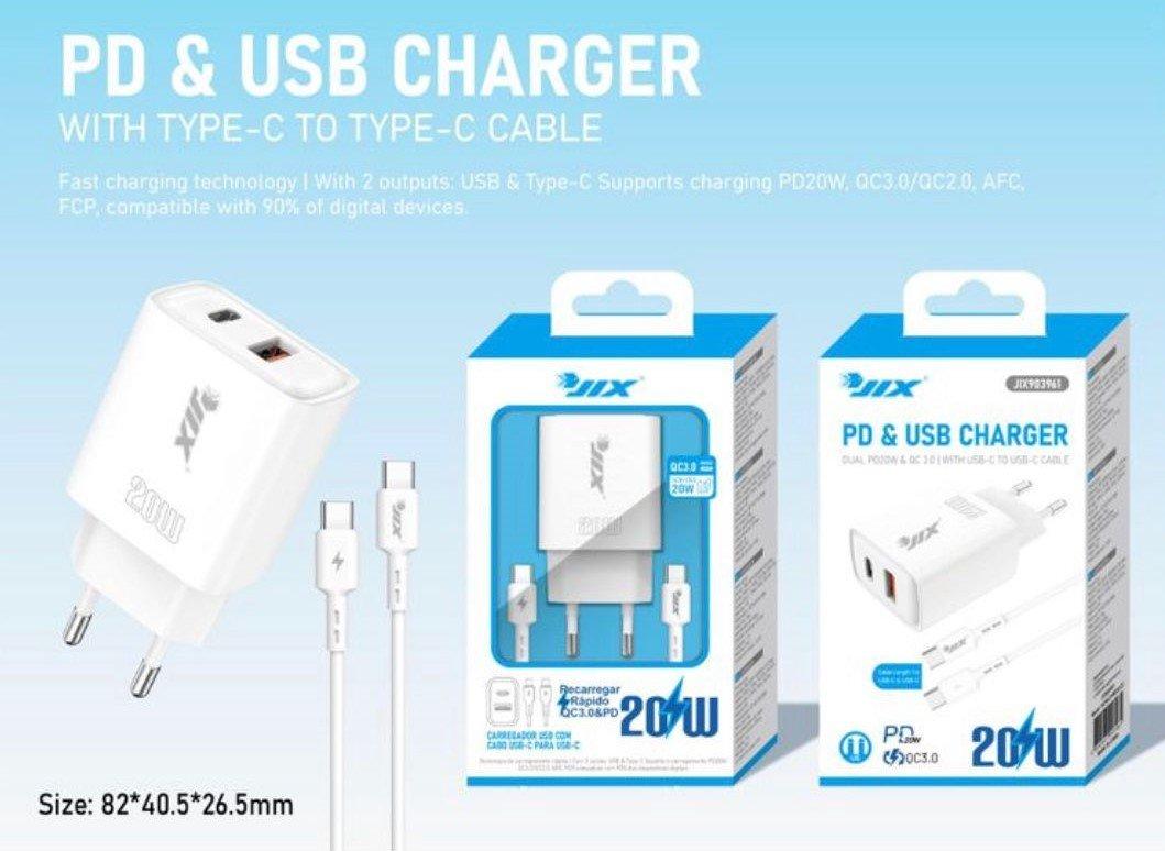 Carregador Rápido PD 20W + QC3.0 USB