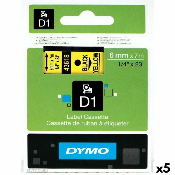 Cinta laminada para máquinas rotuladoras Dymo D1 43618 6 mm LabelManager™ Amarelo (5 Unidades)