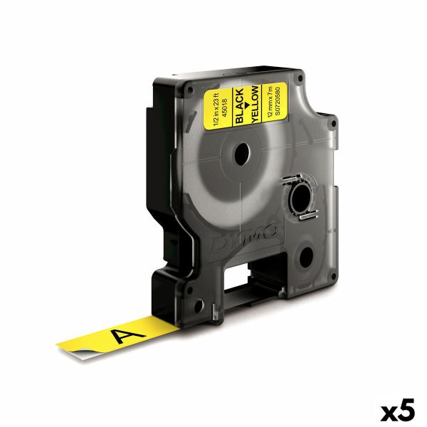 Cinta laminada para máquinas rotuladoras Dymo D1 45018 12 mm LabelManager™ Amarelo Preto (5 Unidades)