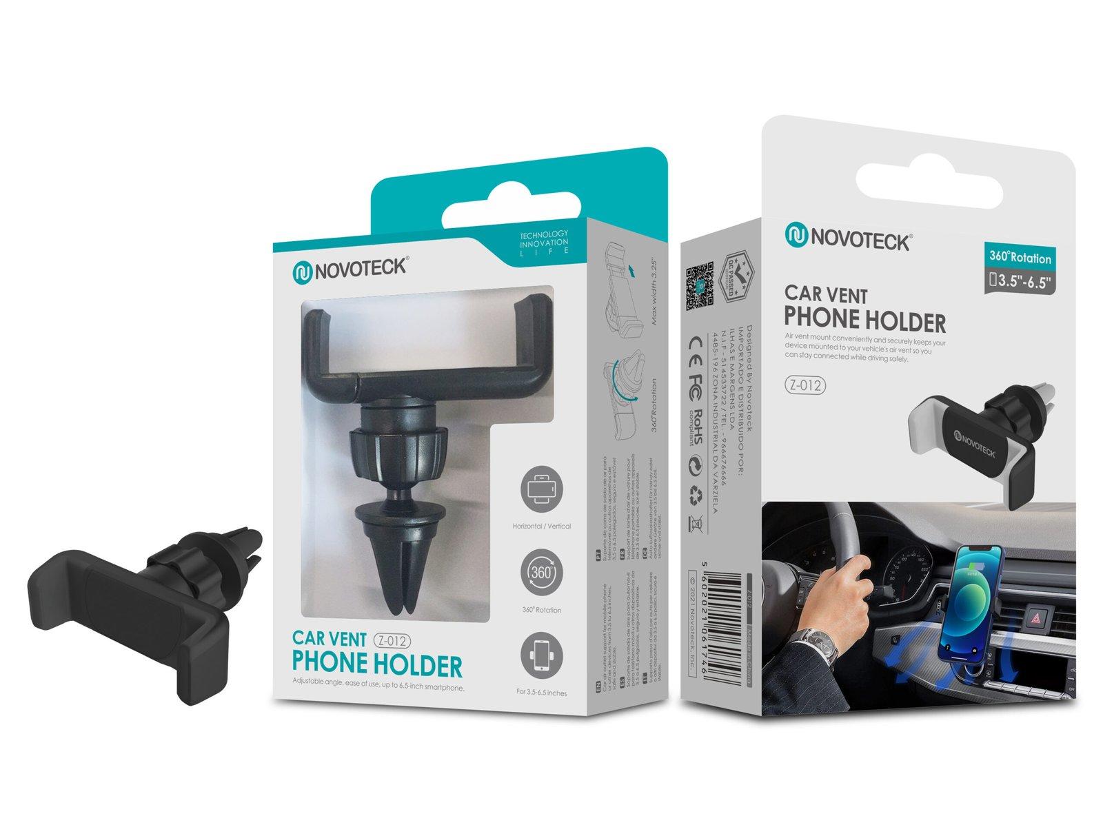 Suporte de Telemóvel para Ventilação de Carro Negro Z-012 - Rotação 360º, 3.5'-6.5'"