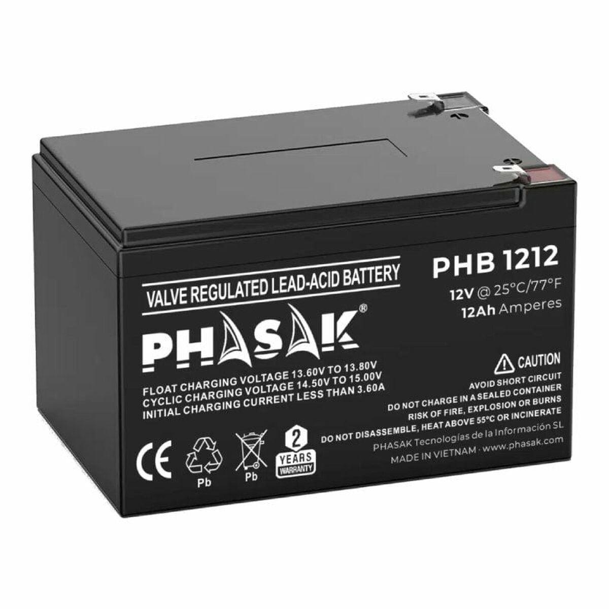 Bateria para Sistema Interactivo de Fornecimento Ininterrupto de Energia Phasak PHB 1212 12 Ah 12 V