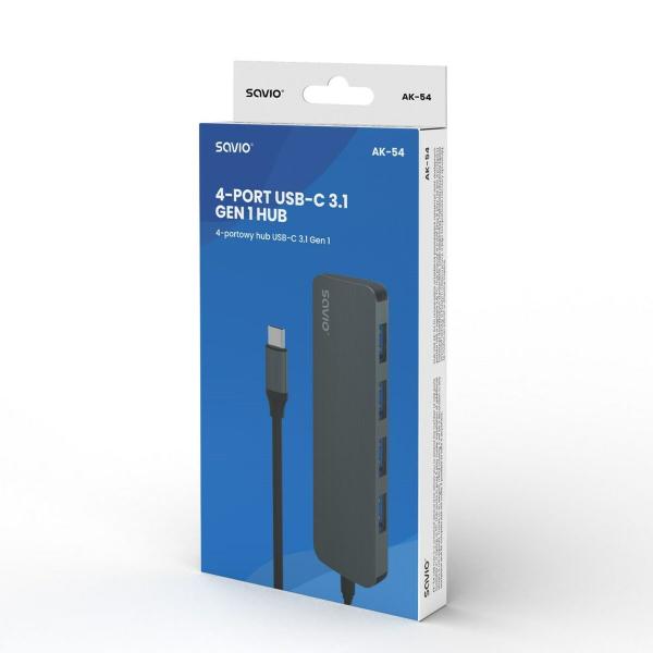 Hub USB-C 4 Portas Savio AK-54 Cinzento
