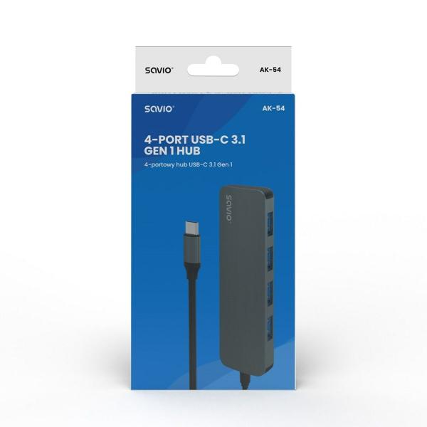 Hub USB-C 4 Portas Savio AK-54 Cinzento