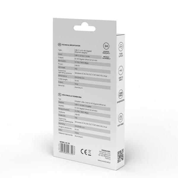 Adaptador USB-C para Ethernet Savio AK-56